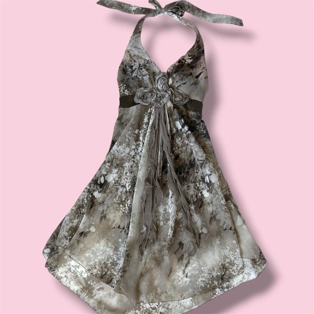 Euro Rinascimento whimsygoth babydoll halter dress with brown floral print